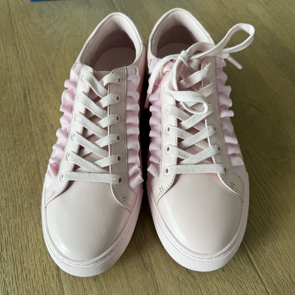 Tory Burch Tory Sport Cotton Pink Calf Leather Ruffle Sneaker - Picture 4 of 7